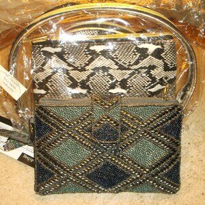 2-Bag Bundle: Handmade Club Bag + 3-bag Faux Snakeskin Cosmetic Set, both NWT